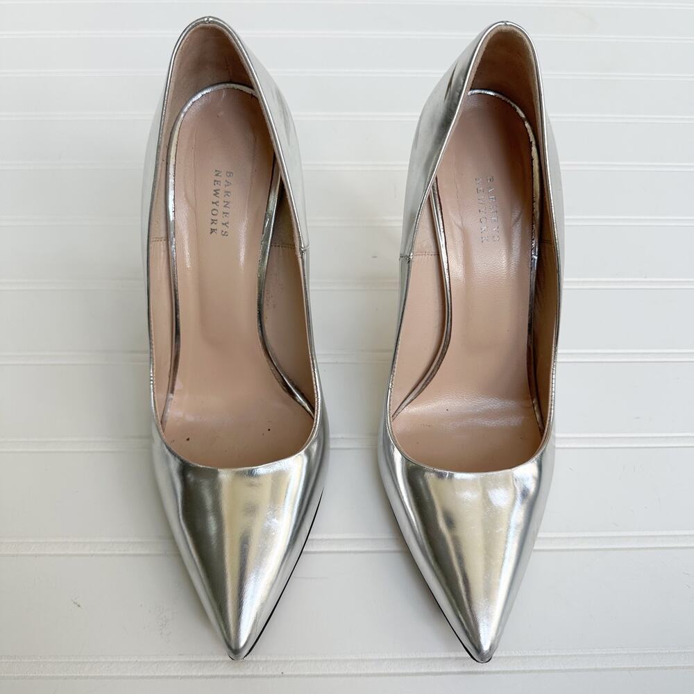 Barneys New York Viola Pump Silver Mirror Leather Stiletto Heels 8.5 Bridal Box